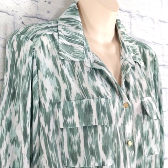 Investments Top Button Down Button Tab Sleeves Tie Front Sz M - Picture 2 of 5